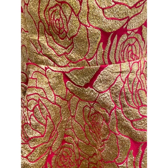 Gold/pink metallic sheer mesh trim dress S - Picture 3 of 4